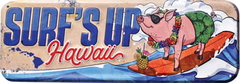 Signs & License Plates Metal Wall Sign - Surf's Up Pig