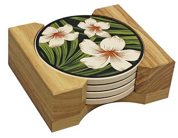 Hawaiian Ceramic Coasters - Plumeria Palm