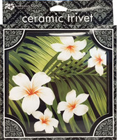 Black Plumeria Palm Ceramic Tile Trivet