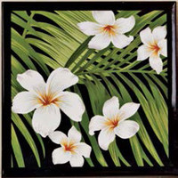 Black Plumeria Palm Ceramic Tile Trivet