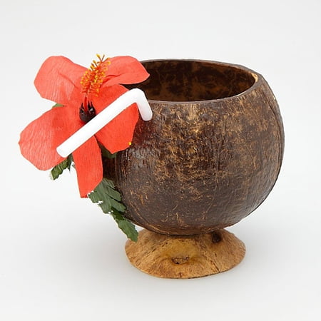 Coconut Cup with Straw & Flower