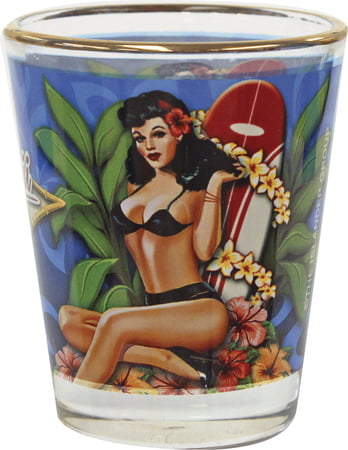 Pin Up Blue Plumeria Shot Glass