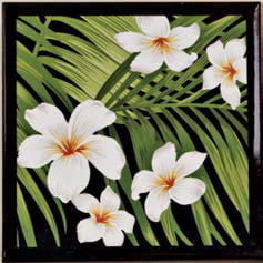 Black Plumeria Palm Ceramic Tile Trivet